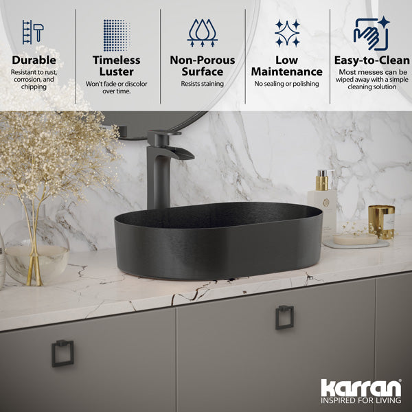 21-5/8" Vessel Stainless Steel Bathroom Sink In Gunmetal Grey