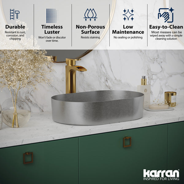 21-5/8" Vessel Stainless Steel Bathroom Sink In Stainless Steel