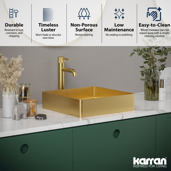 15-3/4" Vessel Stainless Steel Bathroom Sink In Gold