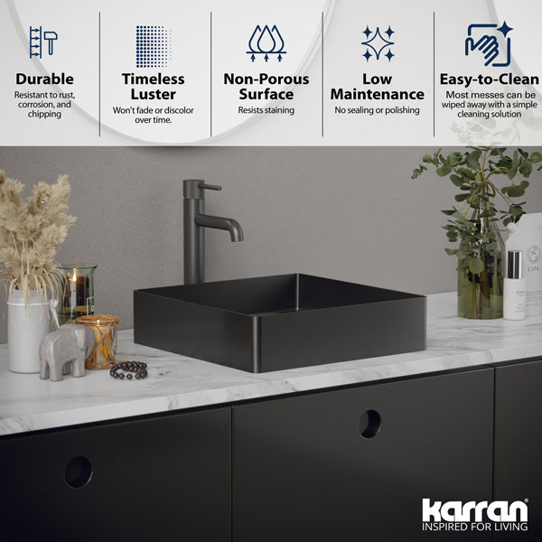 15-3/4" Vessel Stainless Steel Bathroom Sink In Gunmetal Grey