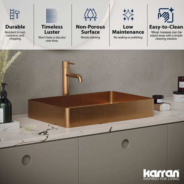 23-5/8" Vessel Stainless Steel Bathroom Sink In Brushed Copper