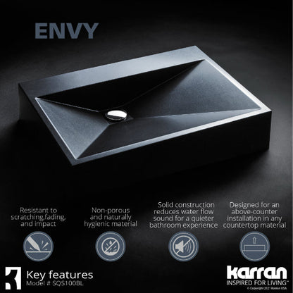 24-1/4" Vessel Quartz Composite Bathroom Sink In Black