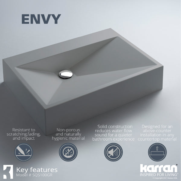24-1/4" Vessel Quartz Composite Bathroom Sink In Grey