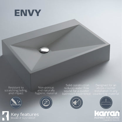 24-1/4" Vessel Quartz Composite Bathroom Sink In Grey