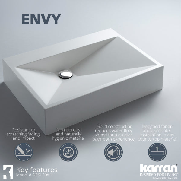24-1/4" Vessel Quartz Composite Bathroom Sink In White