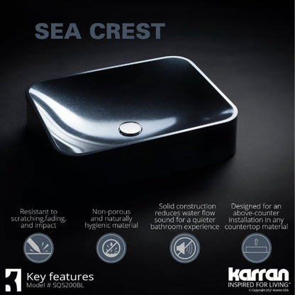 21-1/2" Vessel Quartz Composite Bathroom Sink In Black