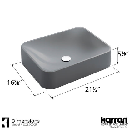 21-1/2" Vessel Quartz Composite Bathroom Sink In Grey