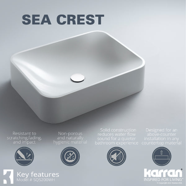 21-1/2" Vessel Quartz Composite Bathroom Sink In White