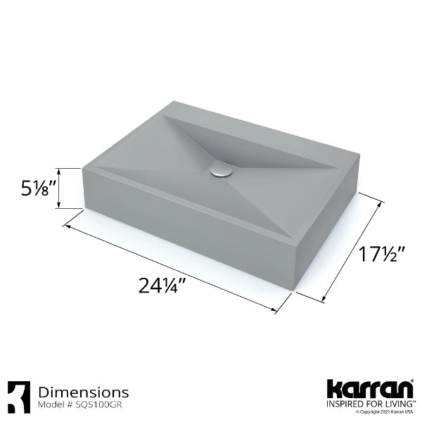 24-1/4" Vessel Quartz Composite Bathroom Sink In Grey