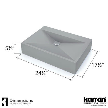 24-1/4" Vessel Quartz Composite Bathroom Sink In Grey