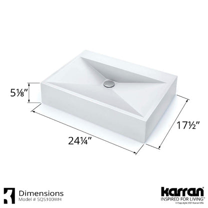 24-1/4" Vessel Quartz Composite Bathroom Sink In White