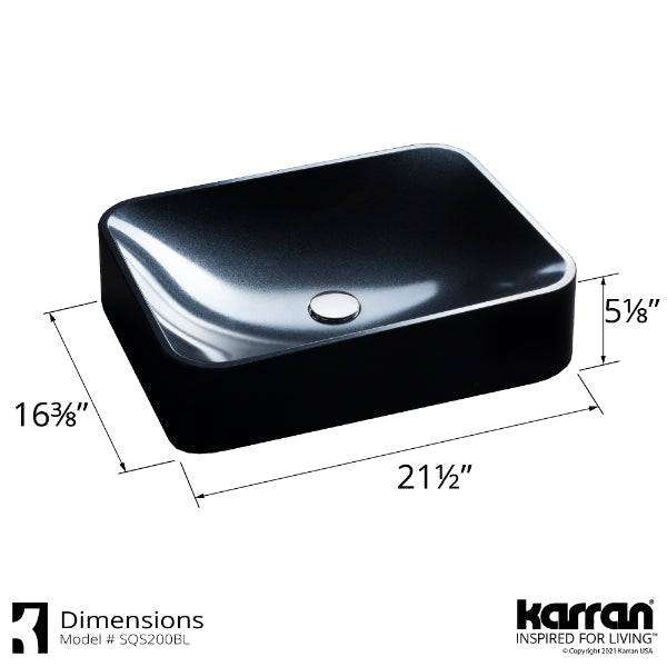 21-1/2" Vessel Quartz Composite Bathroom Sink In Black