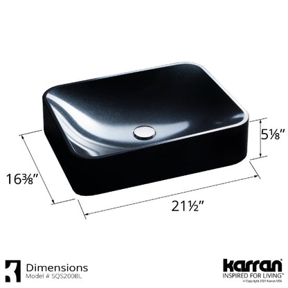 21-1/2" Vessel Quartz Composite Bathroom Sink In Black