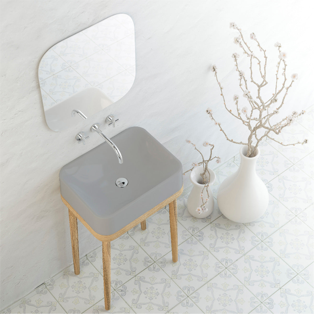 21-1/2" Vessel Quartz Composite Bathroom Sink In Grey