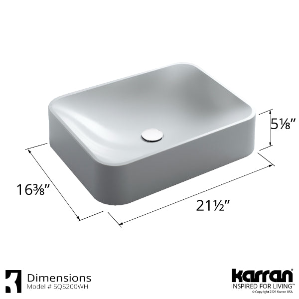 21-1/2" Vessel Quartz Composite Bathroom Sink In White