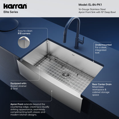 33" Farmhouse Large Single Bowl Stainless Steel Kitchen Sink Kit