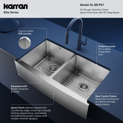 36" Farmhouse Double Equal Bowl Stainless Steel Kitchen Sink Kit
