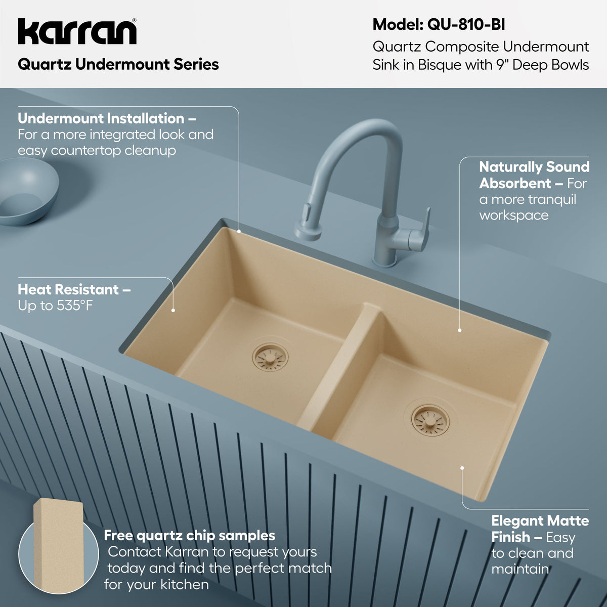 32-3/8" Undermount Double Equal Bowl Quartz Composite Kitchen Sink In Bisque