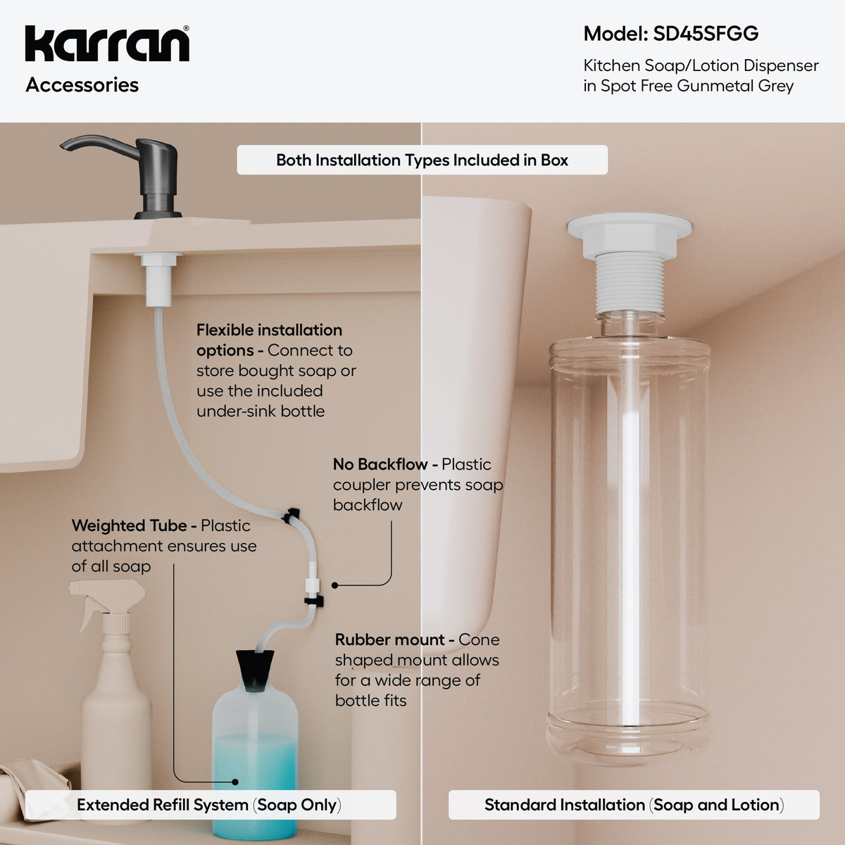 Karran SD45 Soap Dispenser In Spot-Free Gunmetal Grey