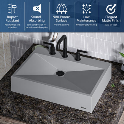 24-1/4" Vessel Quartz Composite Bathroom Sink In Grey