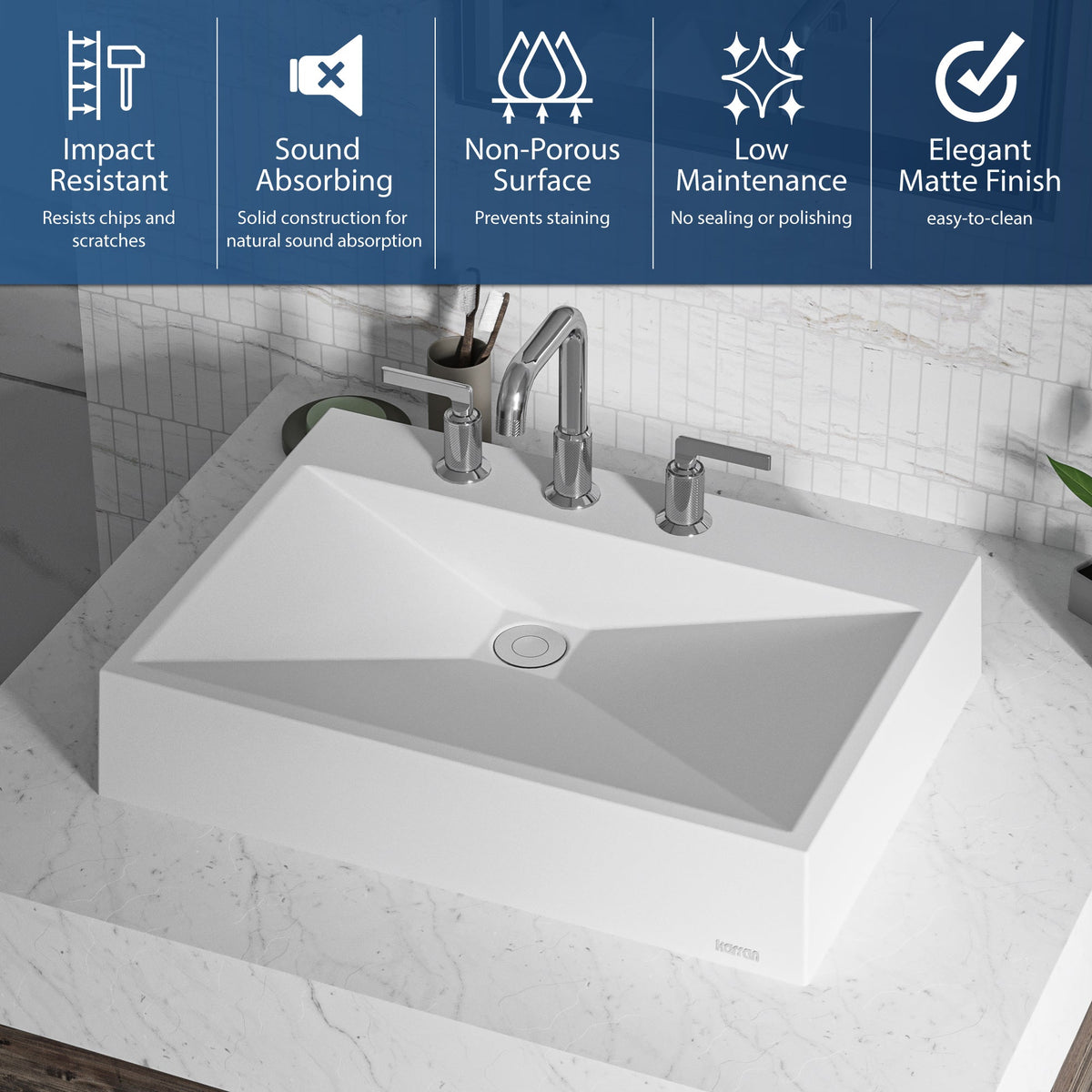 24-1/4" Vessel Quartz Composite Bathroom Sink In White