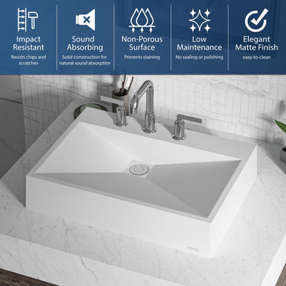 24-1/4" Vessel Quartz Composite Bathroom Sink In White