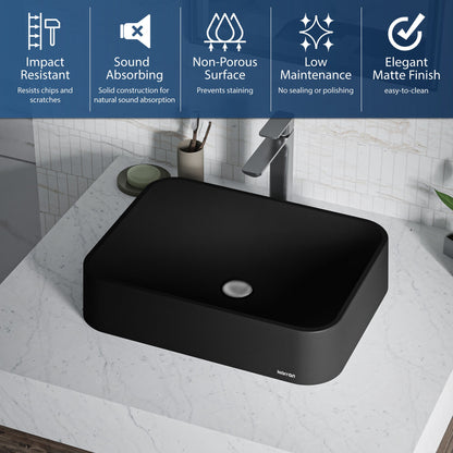21-1/2" Vessel Quartz Composite Bathroom Sink In Black