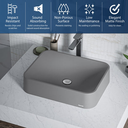 21-1/2" Vessel Quartz Composite Bathroom Sink In Grey