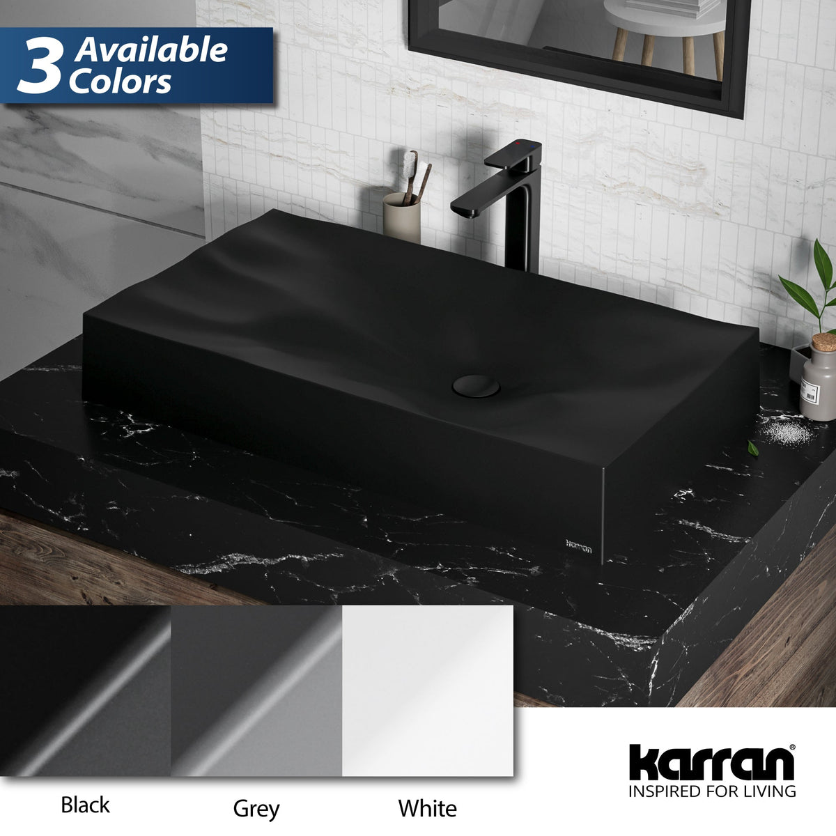 32-1/8" Vessel Quartz Composite Bathroom Sink In Black