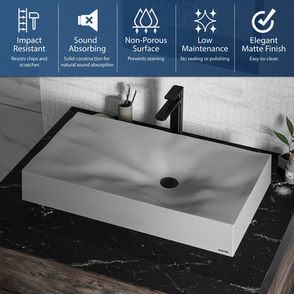 32-1/8" Vessel Quartz Composite Bathroom Sink In Grey