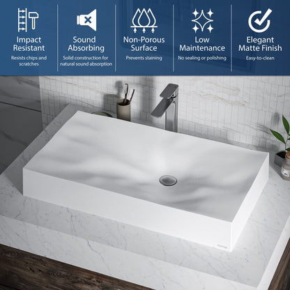 32-1/8" Vessel Quartz Composite Bathroom Sink In White
