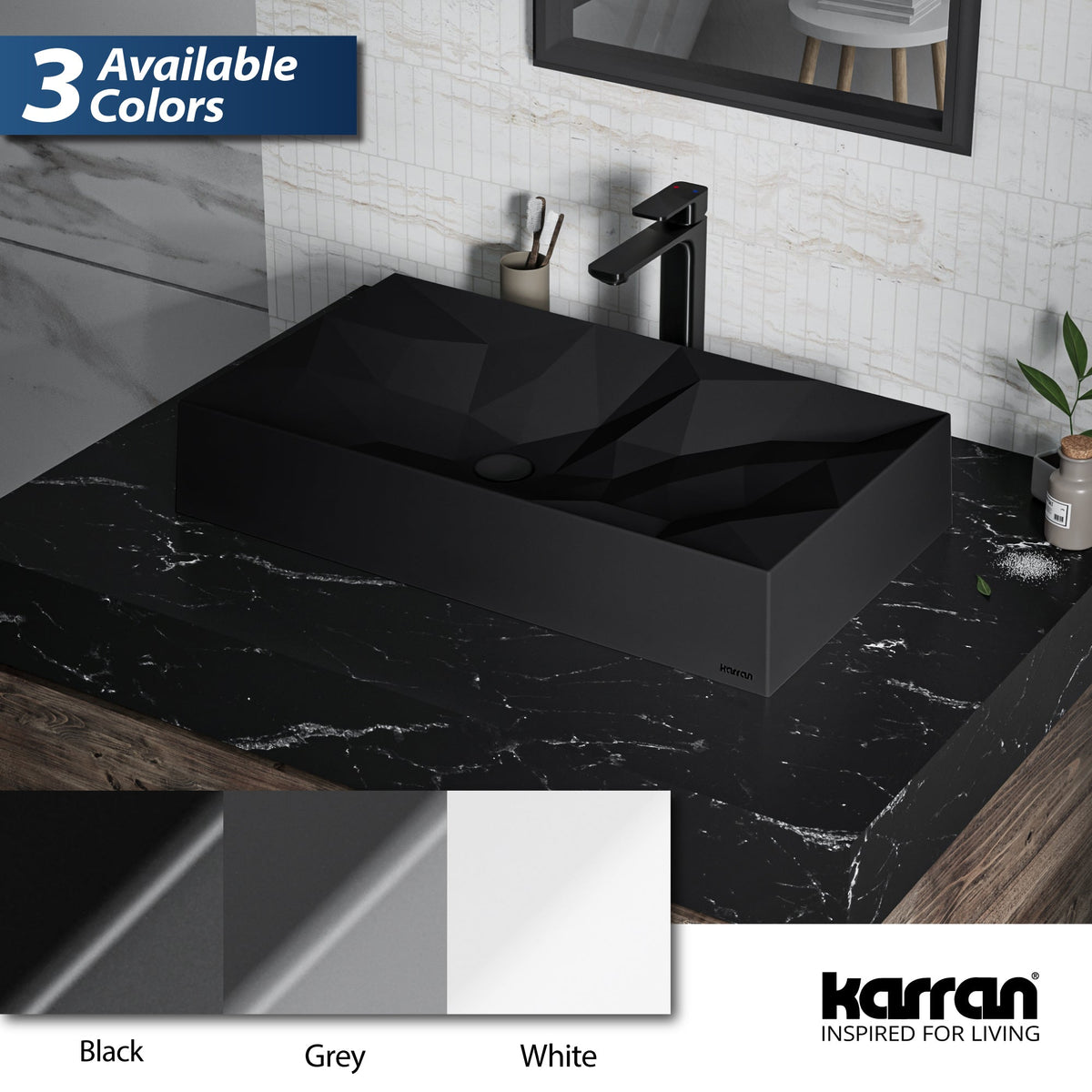 28-1/8" Vessel Quartz Composite Bathroom Sink In Black
