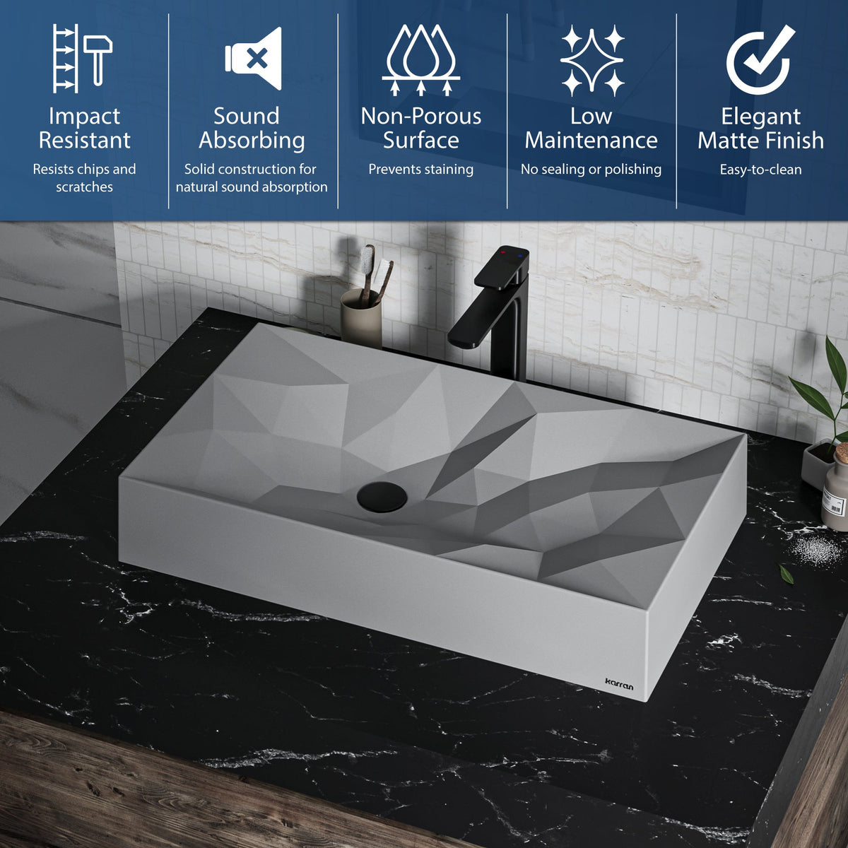 28-1/8" Vessel Quartz Composite Bathroom Sink In Grey