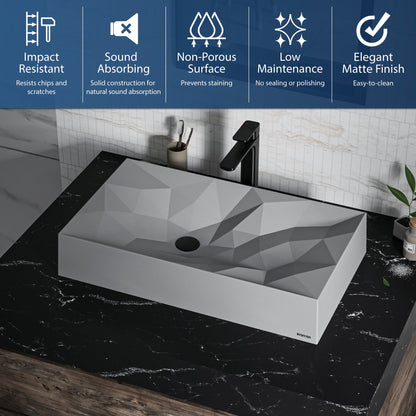 28-1/8" Vessel Quartz Composite Bathroom Sink In Grey