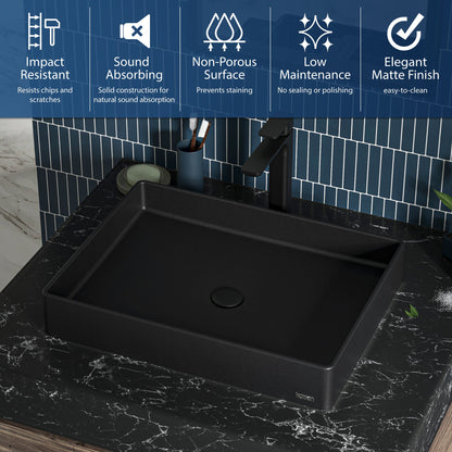 23-5/8" Vessel Quartz Composite Bathroom Sink In Black