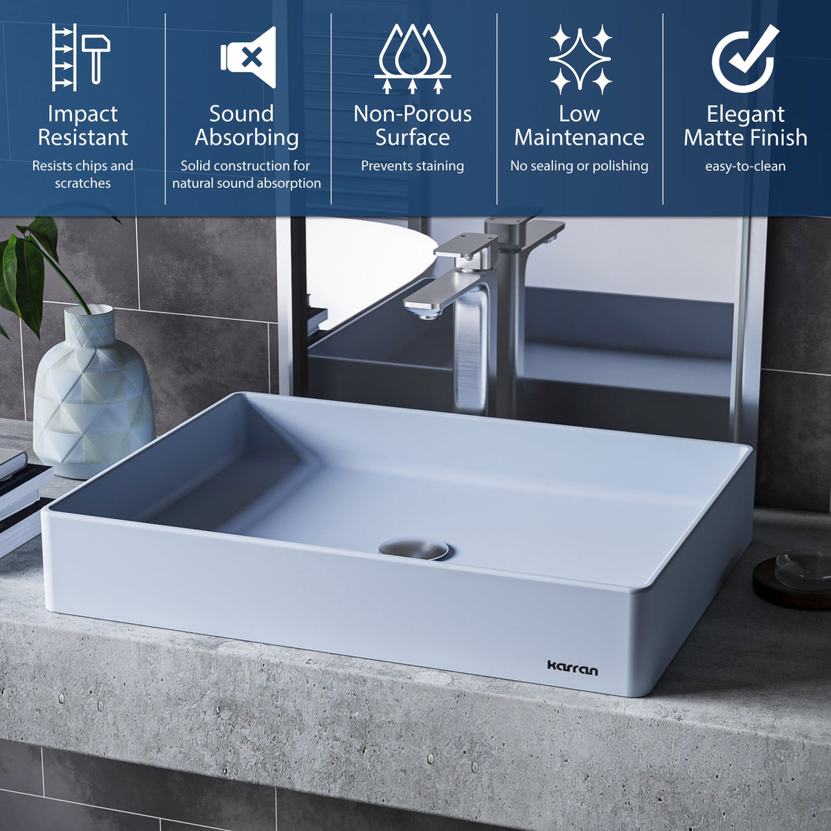 23-5/8" Vessel Quartz Composite Bathroom Sink In Ice Blue
