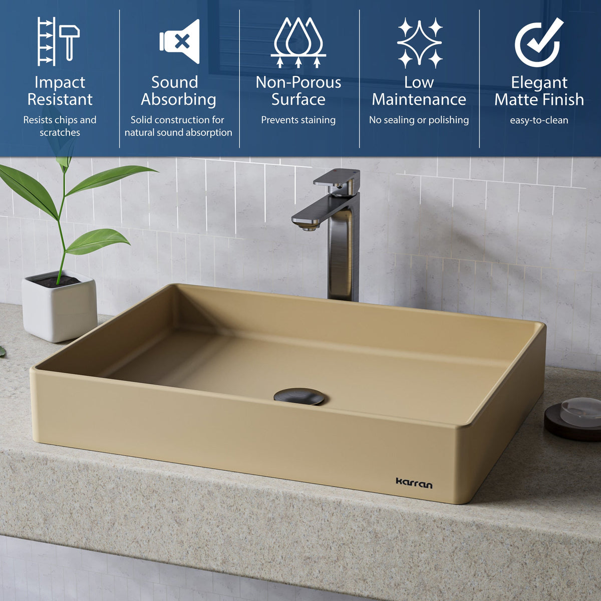 23-5/8" Vessel Quartz Composite Bathroom Sink In Pale Gold