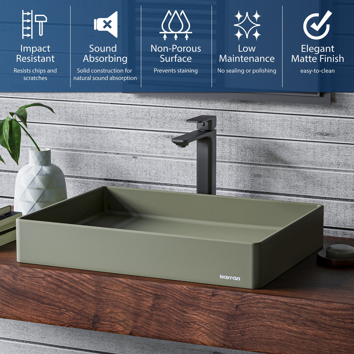 23-5/8" Vessel Quartz Composite Bathroom Sink In Sage Green