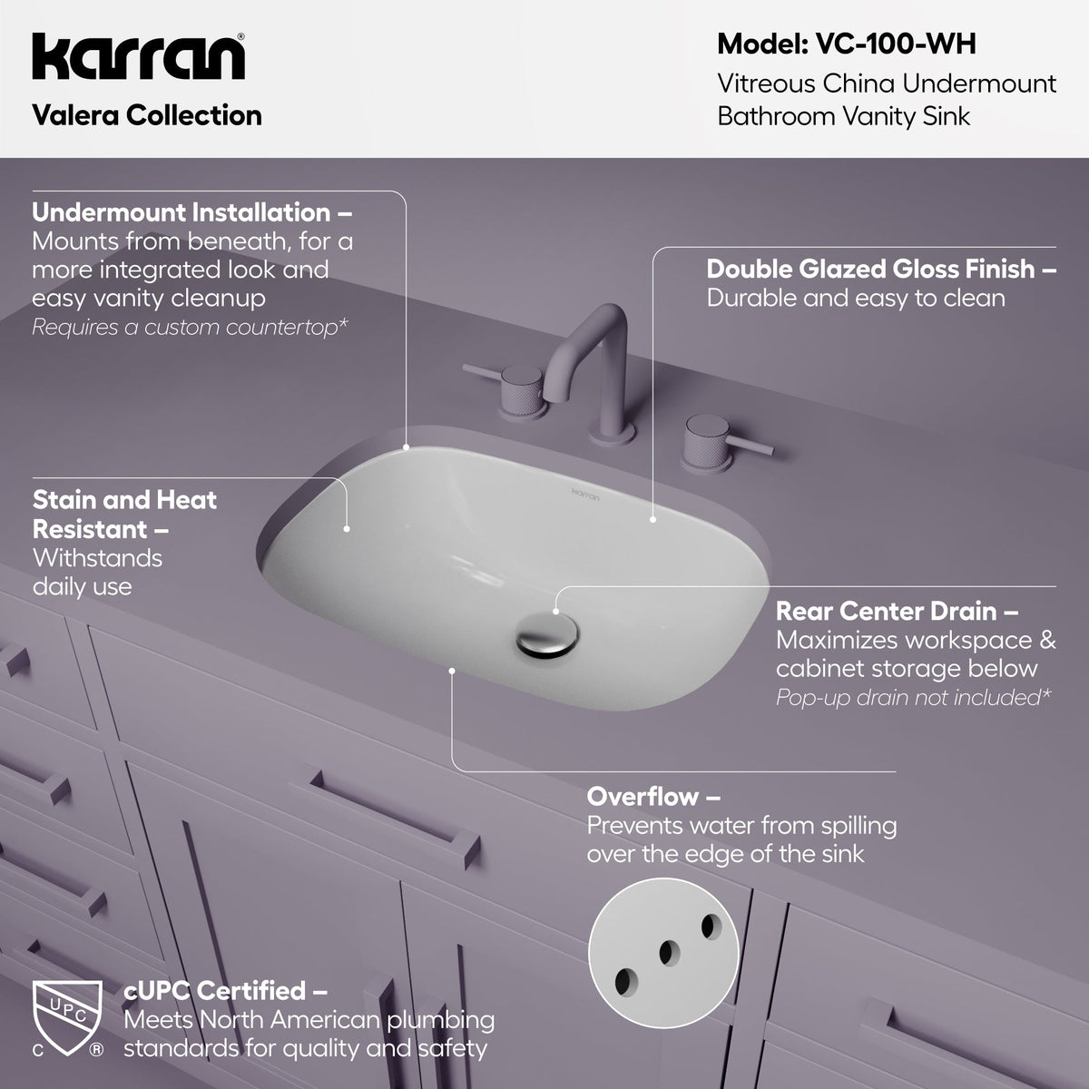 Valera 20" Oval Undermount Vitreous China Bathroom Sink In White