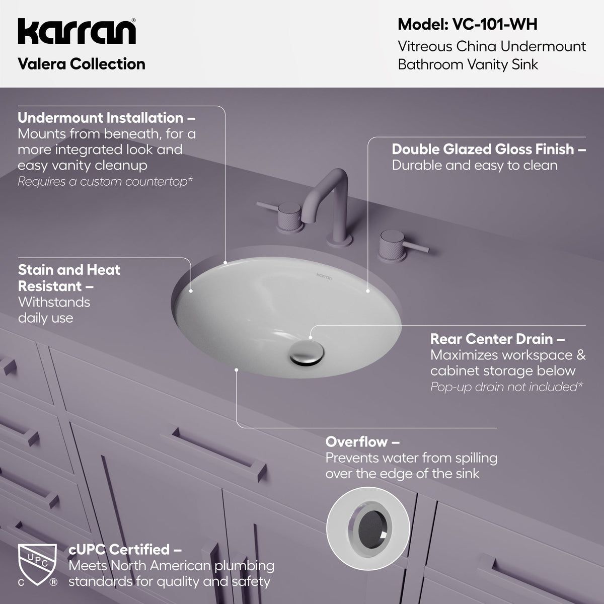 Valera 17" Oval Undermount Vitreous China Bathroom Sink In White