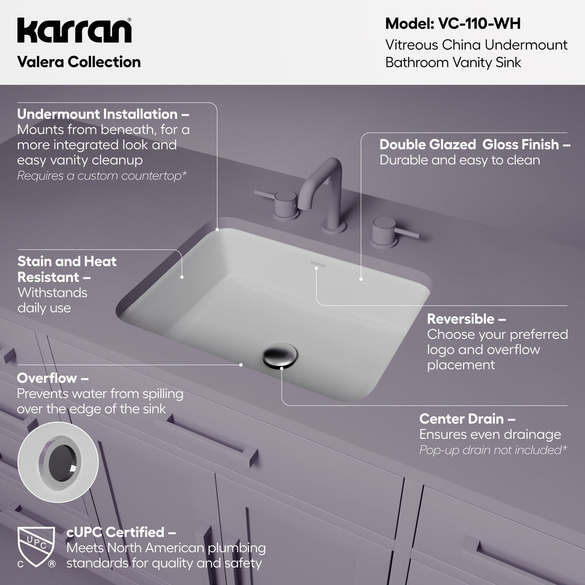 Valera 20" Rectangular Undermount Vitreous China Bathroom Sink In White