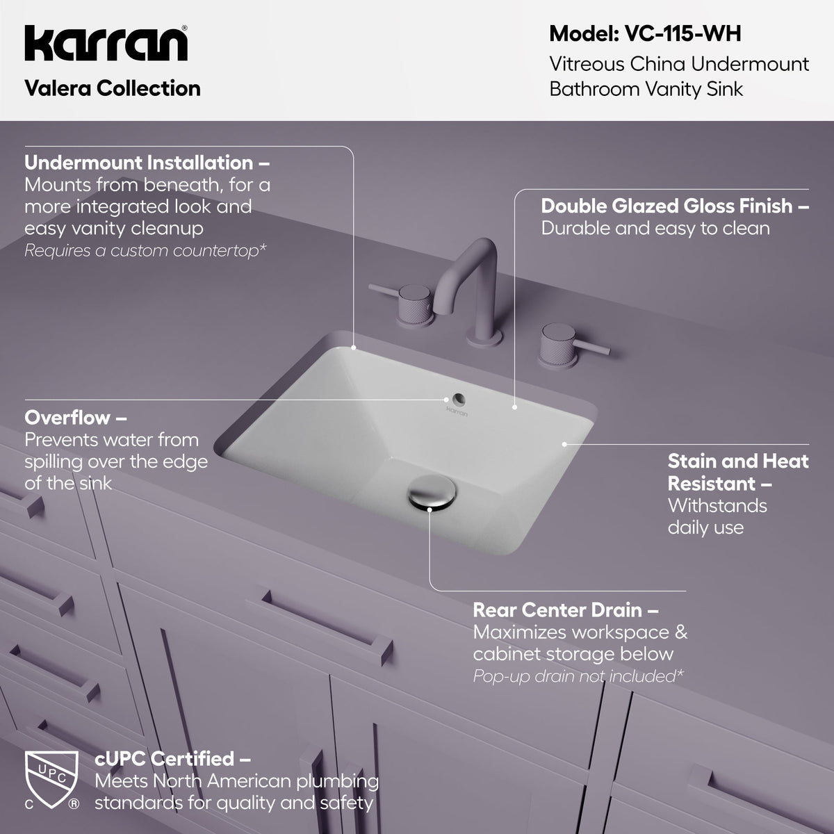 Valera 17" Rectangular Undermount Vitreous China Bathroom Sink In White