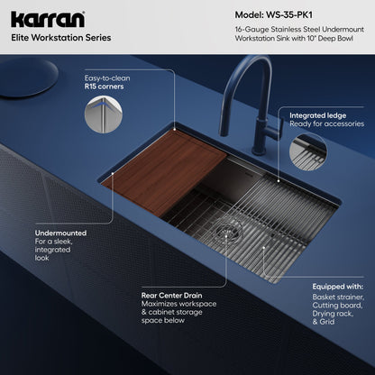 30" Undermount Large Single Bowl Stainless Steel Workstation Kitchen Sink