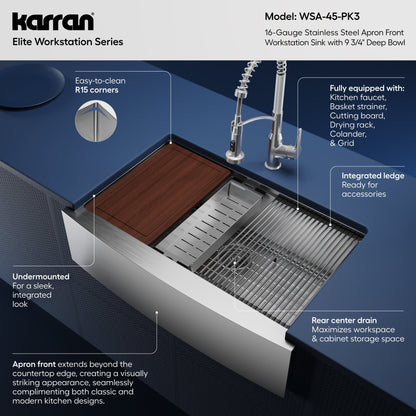 Elite 32" Apron Front Workstation 16 Gauge Single Bowl Stainless Steel Kitchen Sink with Scottsdale Pull-Down Faucet