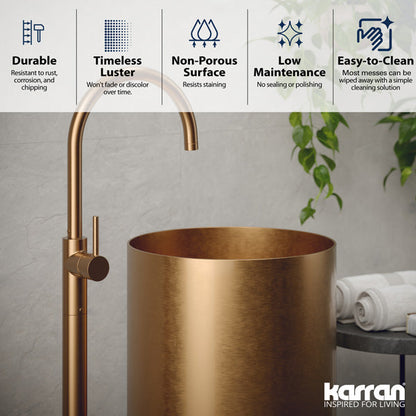 15" Pedestal Stainless Steel Bathroom Sink In Brushed Copper