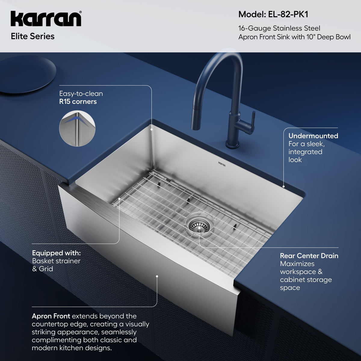 30" Farmhouse Large Single Bowl Stainless Steel Kitchen Sink Kit