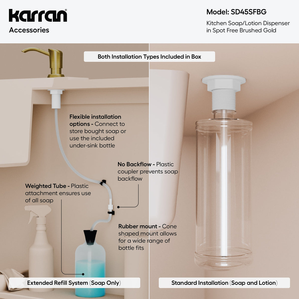Karran SD45 Soap Dispenser In Spot-Free Brushed Gold