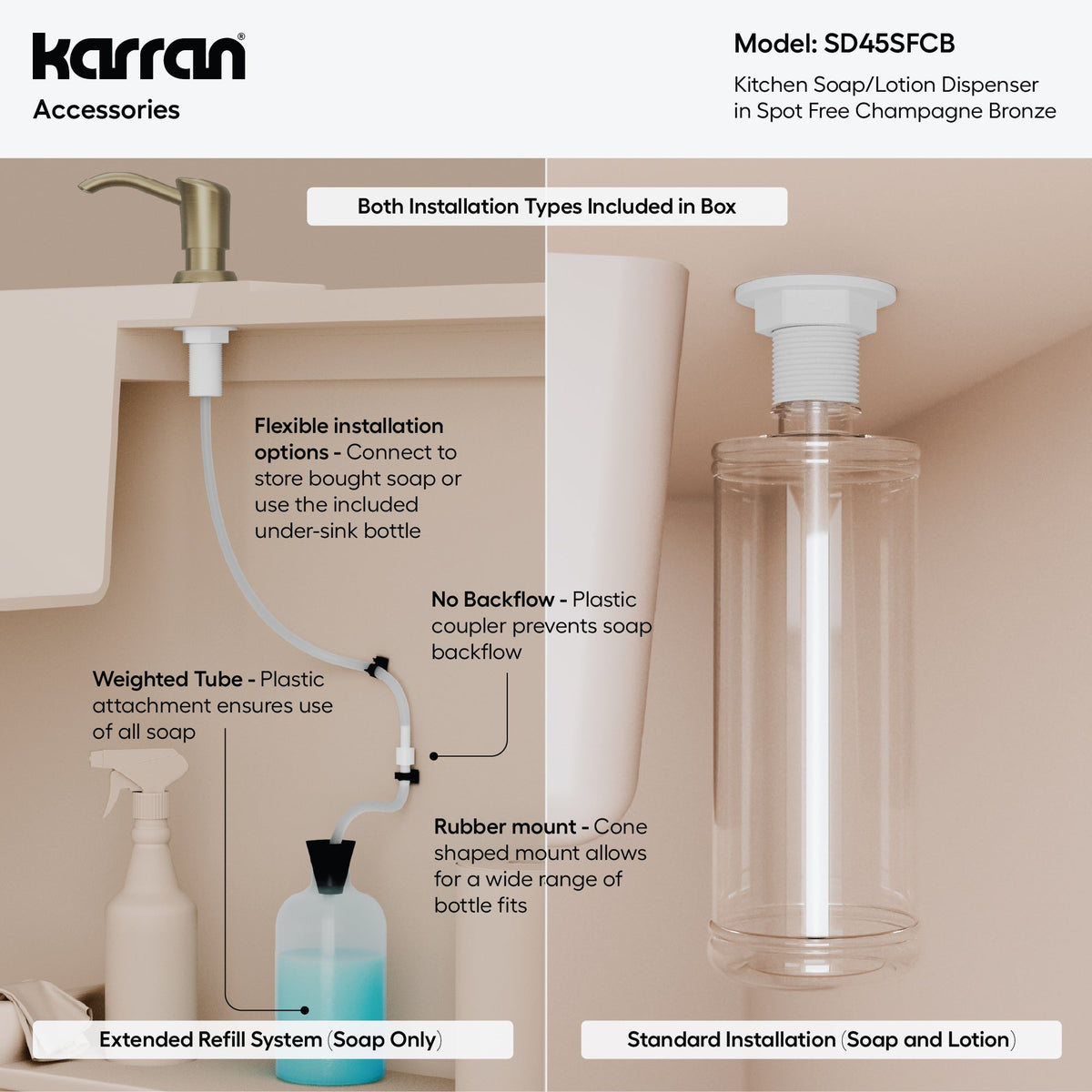 Karran SD45 Soap Dispenser In Spot-Free Champagne Bronze