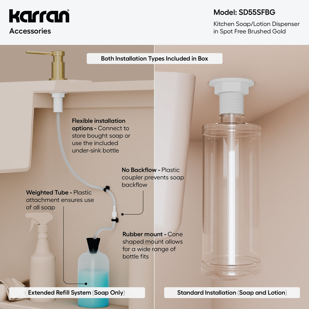 Karran SD55 Soap Dispenser In Spot-Free Brushed Gold