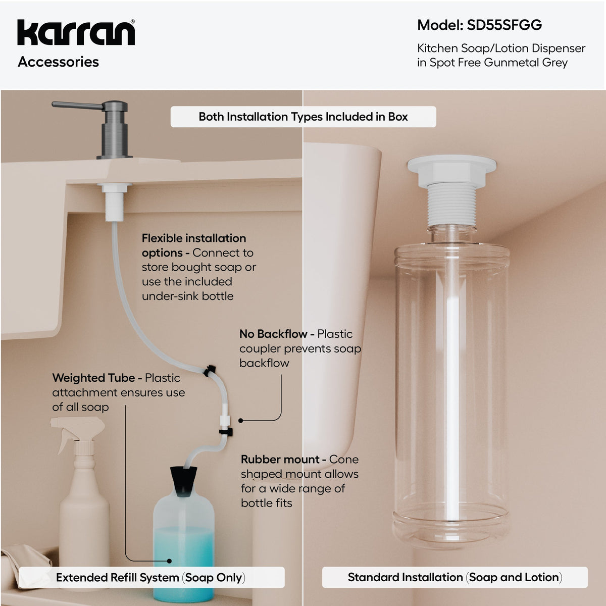 Karran SD55 Soap Dispenser In Spot-Free Gunmetal Grey